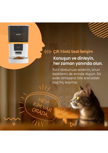 QQ009 Gece Görüşlü 1080P Fhd Kameralı, Akıllı Kedi Köpek Otomatik Mama Kabı, Tuya App-Wifi Uzaktan Kontrol, Sesle Çağırma, 2.4ghz-5ghz, 6lt Hazne, Metal Kase