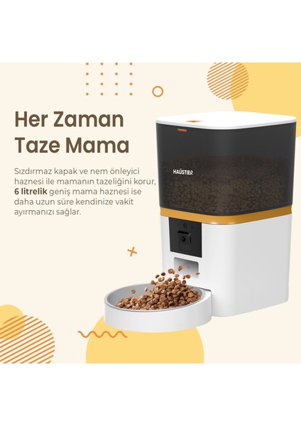 QQ009 Gece Görüşlü 1080P Fhd Kameralı, Akıllı Kedi Köpek Otomatik Mama Kabı, Tuya App-Wifi Uzaktan Kontrol, Sesle Çağırma, 2.4ghz-5ghz, 6lt Hazne, Metal Kase