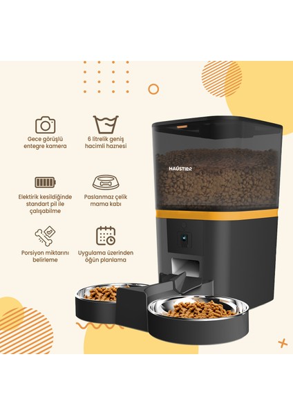 QQ005-Dual Kameralı Akıllı Otomatik Kedi Mama Kabı, App Uzaktan Kontrol, Sesle Çağırma, 480P Kamera, 6lt Hazne, Çift Metal Kase fiyatları