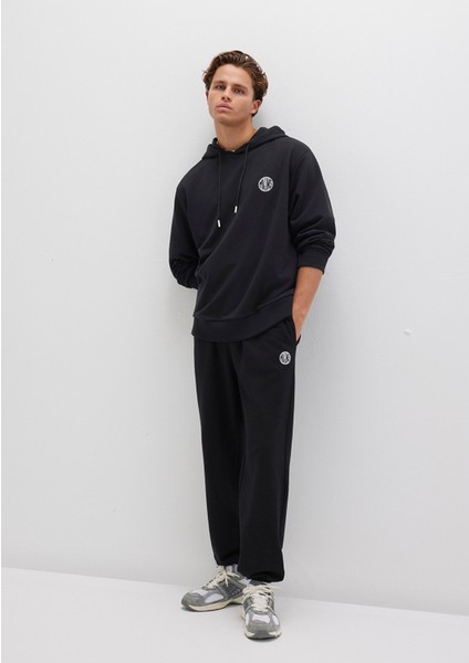 MVJNS Logo Baskılı Siyah Eşofman Altı Erkek Pamuk Polyester Lastikli Paça 0010175-900
