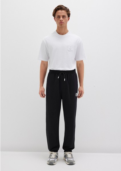 MVJNS Logo Baskılı Siyah Eşofman Altı Erkek Pamuk Polyester Lastikli Paça 0010175-900