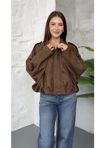 Premium Oversize Süet Bomber Ceket