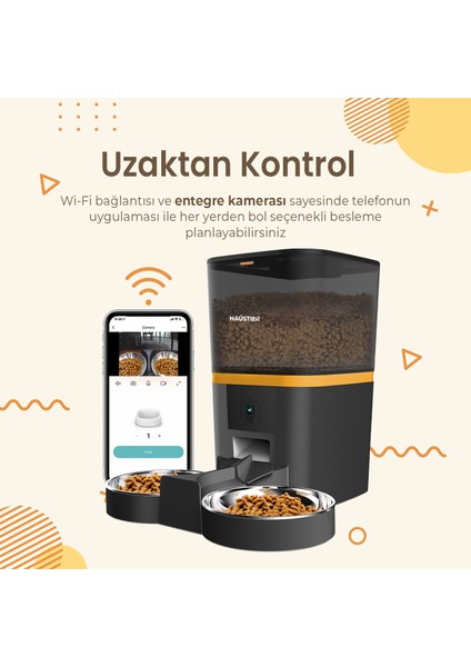 QQ005-Dual Kameralı Akıllı Otomatik Kedi Mama Kabı, App Uzaktan Kontrol, Sesle Çağırma, 480P Kamera, 6lt Hazne, Çift Metal Kase fırsatları