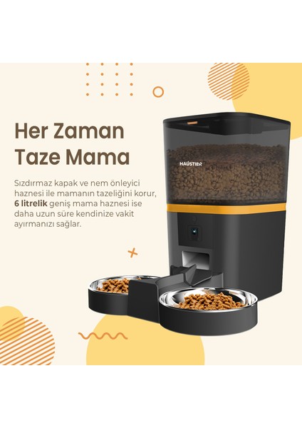 QQ005-Dual Kameralı Akıllı Otomatik Kedi Mama Kabı, App Uzaktan Kontrol, Sesle Çağırma, 480P Kamera, 6lt Hazne, Çift Metal Kase indirimleri