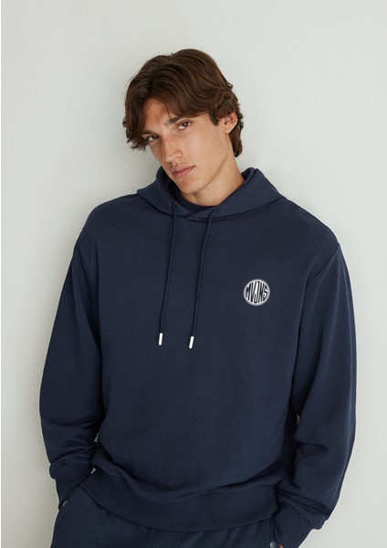 MVJNS Logo Baskılı Kapüşonlu Lacivert Sweatshirt 0611786-70490