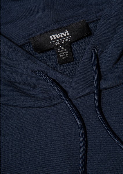 MVJNS Logo Baskılı Kapüşonlu Lacivert Sweatshirt 0611786-70490