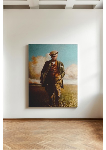 Büyük Önder Atatürk'ün Kasketli Yürüyüşü - Kanvas Tablo - Vintage Sanat Duvar Dekoru