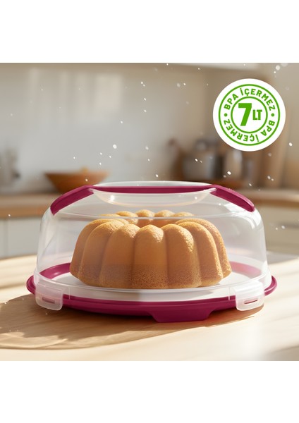 Kilitli Kapaklı Pasta Kek Börek Taşıma ve Saklama Kabı – Büyük Boy 34 Cm, 7 Lt Kek Fanusu, Bpa Içermez