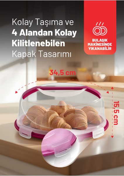 Kilitli Kapaklı Pasta Kek Börek Taşıma ve Saklama Kabı – Büyük Boy 34 Cm, 7 Lt Kek Fanusu, Bpa Içermez modelleri