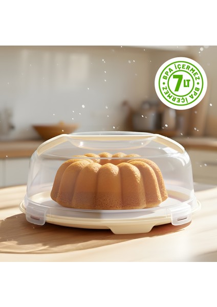 Kilitli Kapaklı Pasta Kek Börek Taşıma ve Saklama Kabı – Büyük Boy 34 Cm, 7 Lt Kek Fanusu, Bpa Içermez