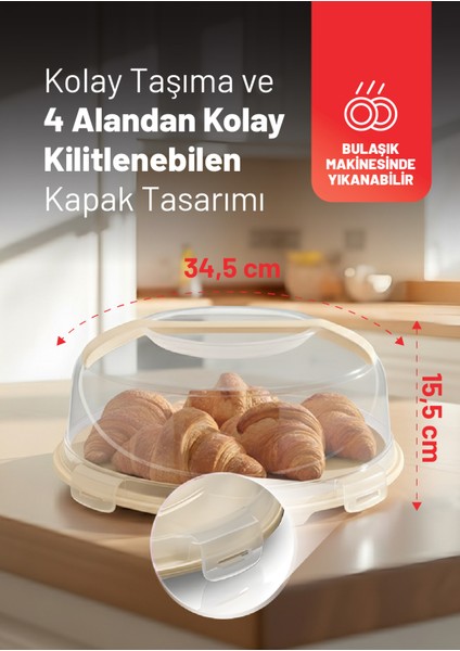 Kilitli Kapaklı Pasta Kek Börek Taşıma ve Saklama Kabı – Büyük Boy 34 Cm, 7 Lt Kek Fanusu, Bpa Içermez modelleri