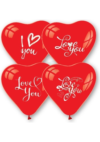 I Love You Baskılı Kalp Balon Adet Seçenekli