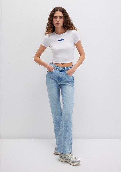 Miav Baskılı Beyaz Crop Tişört 1612453-620