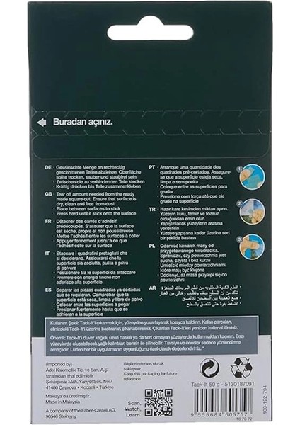 Faber-Castell Tack-It Yeşil, 50 Gr, 90 Parça, Yeniden Kullanılabilir Hamur Yapıştırıcı, Sökülebilir fiyatları