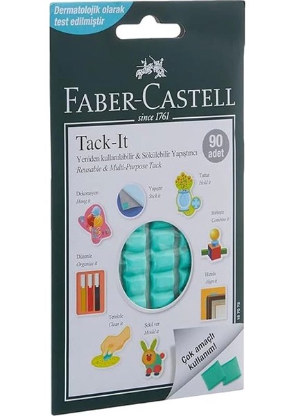 Faber-Castell Tack-It Yeşil, 50 Gr, 90 Parça, Yeniden Kullanılabilir Hamur Yapıştırıcı, Sökülebilir modelleri