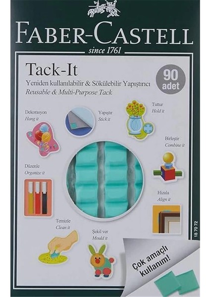 Faber-Castell Tack-It Yeşil, 50 Gr, 90 Parça, Yeniden Kullanılabilir Hamur Yapıştırıcı, Sökülebilir fırsatları