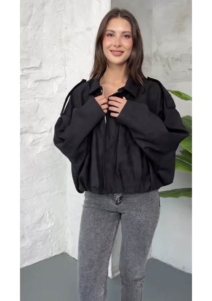 Premium Oversize Süet Bomber Ceket