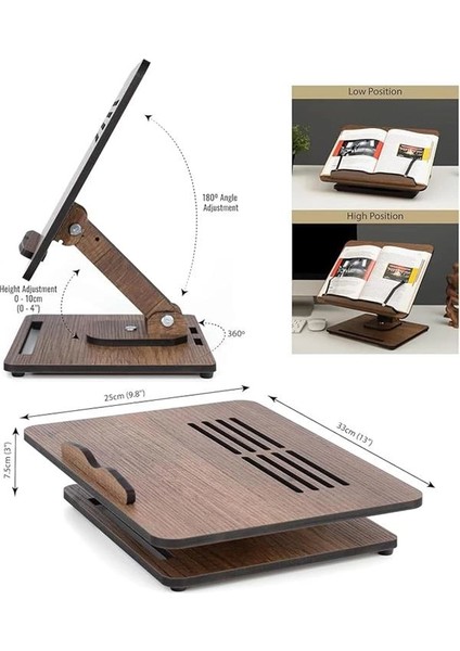 - Dykos Yükseklik Ayarlanabilir Katlanabilir 360º Dönebilen Kitap Okuma ve Laptop Standı