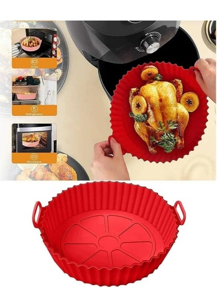 2'li Yuvarlak Airfrey Kabı ve Silikon Isıy Dayanıklı Kaşık 20CM