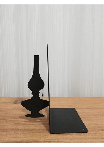 Dekoratif Divit ve Gaz Lambası Desenli Metal Kitap Tutucu 2'li Paket