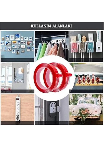 Çift Taraflı Bant Şeffaf Silikonlu Su Geçirmez Akrilik Montaj Bandı (5 mt x 10 Mm)