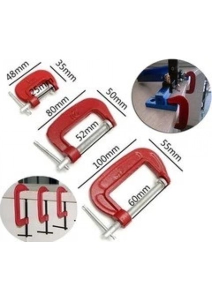 3 Parça C Tipi Mengene Seti Işkence Aleti Hobi Işkence