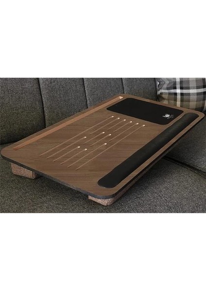 Telefon ve Tablet Bölmeli Minderli Laptop Sehpası Notebook Bilgisayar Çalışma Masası, Antik