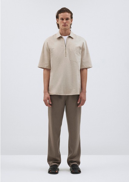 Keten Karışımlı Yarı Fermuarlı Polo Tişört 0211078-70074