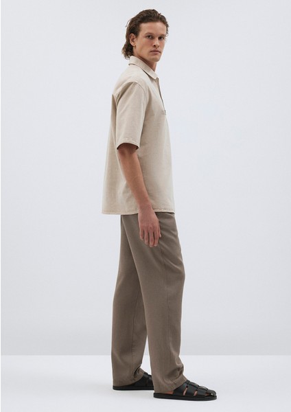 Keten Karışımlı Yarı Fermuarlı Polo Tişört 0211078-70074