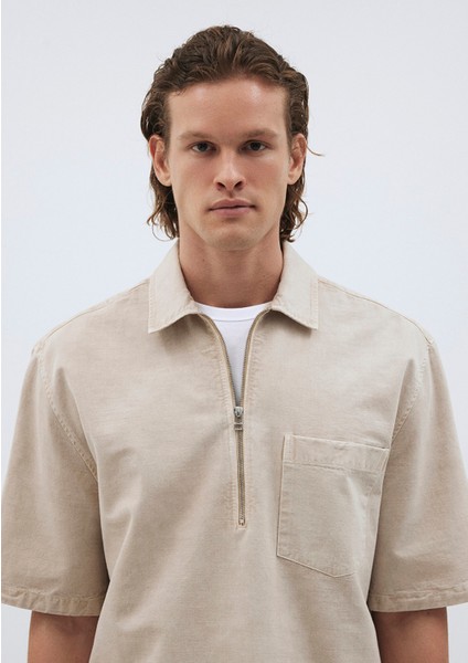 Keten Karışımlı Yarı Fermuarlı Polo Tişört 0211078-70074