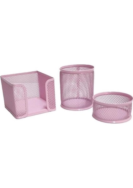 Masaüstü Perfore 3'lü Toz Pembe Kalemlik Seti ND-1001