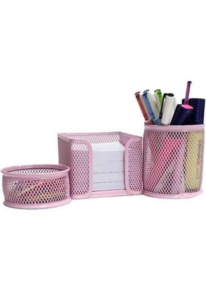 Masaüstü Perfore 3'lü Toz Pembe Kalemlik Seti ND-1001 fiyatları