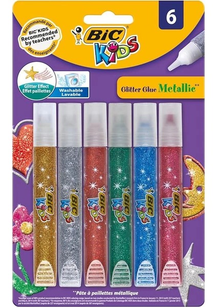 Kids Metalik Simli Yapıştırıcı 6'lı Blister, Su Bazlı Simli Yapıştırıcı, Çoğu Kumaştan Kolayca