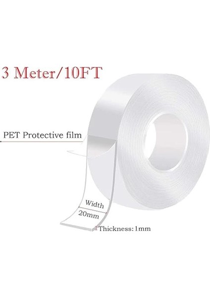 Deluxe Ultra Süper Güçlü Yüksek Mukavemetli Nano Teknolojili Çift Taraflı Doku Şeffaf 3 mt Bant fırsatları