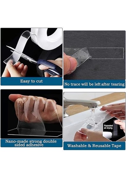 Deluxe Ultra Süper Güçlü Yüksek Mukavemetli Nano Teknolojili Çift Taraflı Doku Şeffaf 3 mt Bant indirimleri