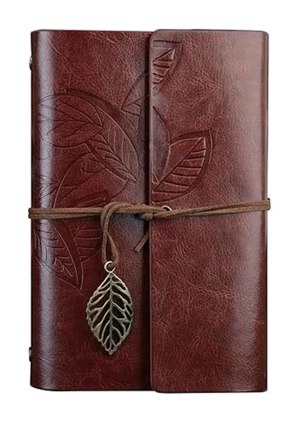 Nectaroy Retro Vintage Yapraklı Not Defteri, Klasik Pu Deri Kapak, Seyahat Defteri, Travel Journal