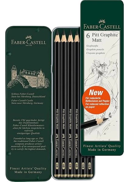 Faber-Castell Pitt Matt Dereceli Kurşun Kalem Seti, 6’lı, 2B-12B, Ultra Mat, Parlama Yapmaz, Teknik