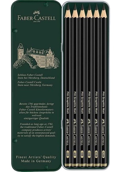 Faber-Castell Pitt Matt Dereceli Kurşun Kalem Seti, 6’lı, 2B-12B, Ultra Mat, Parlama Yapmaz, Teknik modelleri
