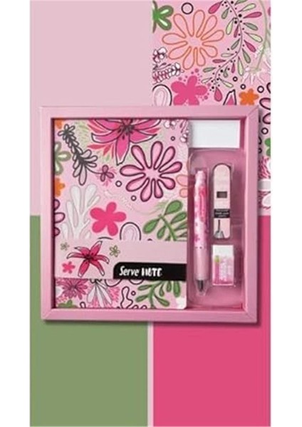 Defter Setı - Desenli Seker Pembe Özel Kutuda