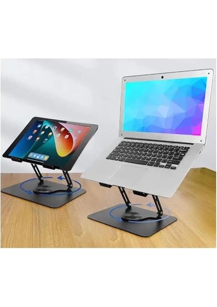 ZR-110 B Alüminyum 360 Derece Dönen Tabanlı Katlanabilir Taşınabilir Laptop Standı (Koyu