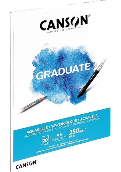 Mezun Suluboya 250 Gsm A5 Kağıt, Soğuk Preslenmiş, Tampon Yapıştırılmış Kısa Taraf, 20 Doğal indirimleri