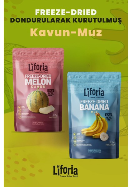 2’li Dondurularak Kurutulmuş Kuru Meyve - Sağlıklı Atıştırmalık - Kavun Kurusu ve Muz Kurusu Freeze Dried