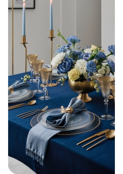 Hobizer Kadife Dokulu Lacivert Masa Örtüsü 150X210 cm