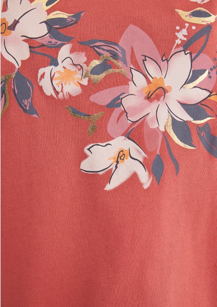 Çiçek Baskılı Pembe Tişört 1612618-71102