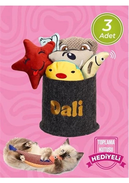 Kediler Için Yumuşak Peluş ve Kumaş Oyuncaklar, Set Halinde Içerisinde Ses ve Kedi Naneli, Stres
