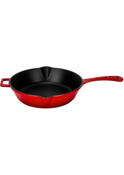 Döküm Yuvarlak Kızartma Tavası Döküm Demir Yekpare Saplı. ÇAP(Ø)24CM - Kırmızı