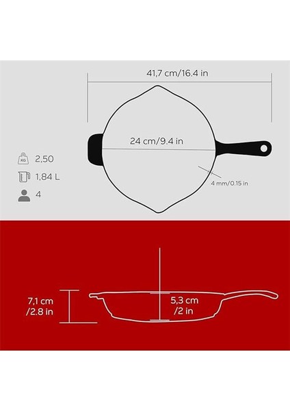 Döküm Yuvarlak Kızartma Tavası Döküm Demir Yekpare Saplı. ÇAP(Ø)24CM - Kırmızı indirimleri