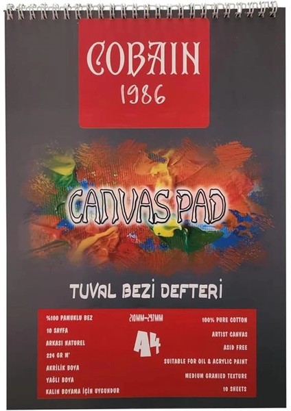 Cobain 1986 Canvas Pad Tuval Bezi Defteri Akrilik, Yağlıboya, Guaj Defteri