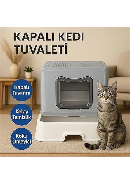 Xxl Çift Filtreli Çekmeceli Katlanabilir Kedi Tuvaleti