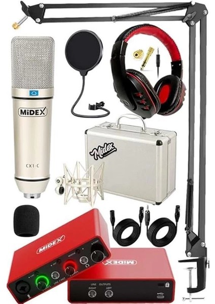 Midex Central-Rd Pack-3 Stüdyo Kayıt Ekipmanları GLX-700RD Ses Kartı Cx1 Stüdyo Mikrofon